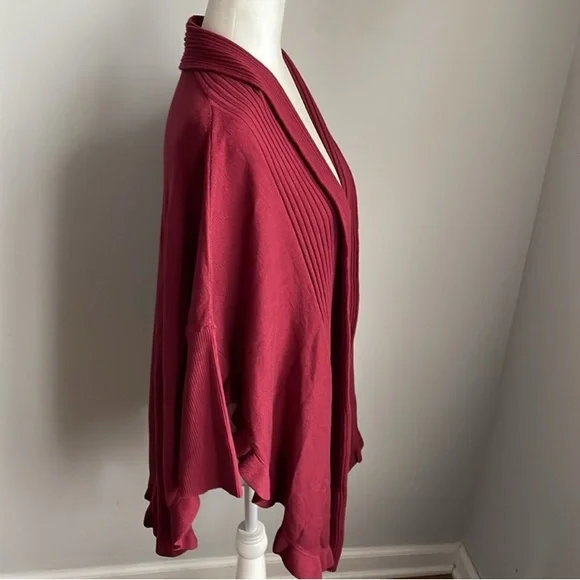 Soft Surroundings Burgundy Draped Ruffle Cardigan Sweater Size S/M - Picture 4 of 6